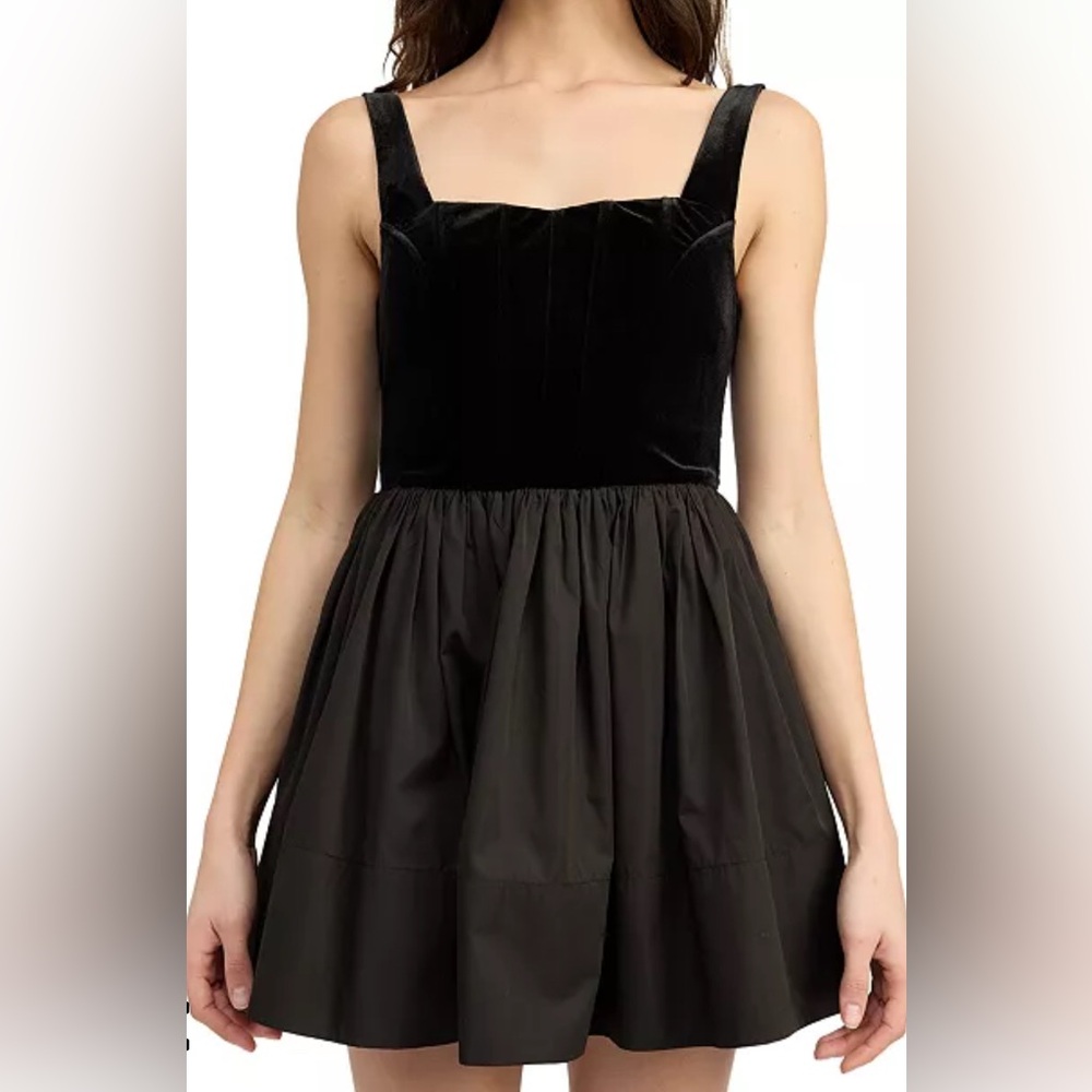 En Saison Mckenna Velvet & Poplin Minidress In Black Size Xs Nwt